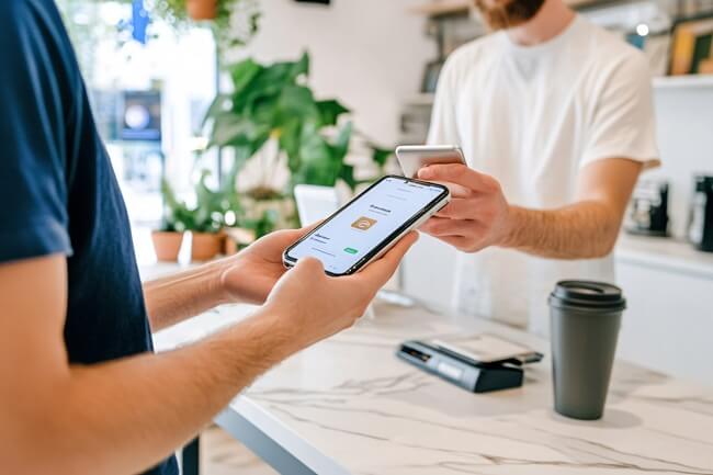 Student using digital payment option in campus dining hall